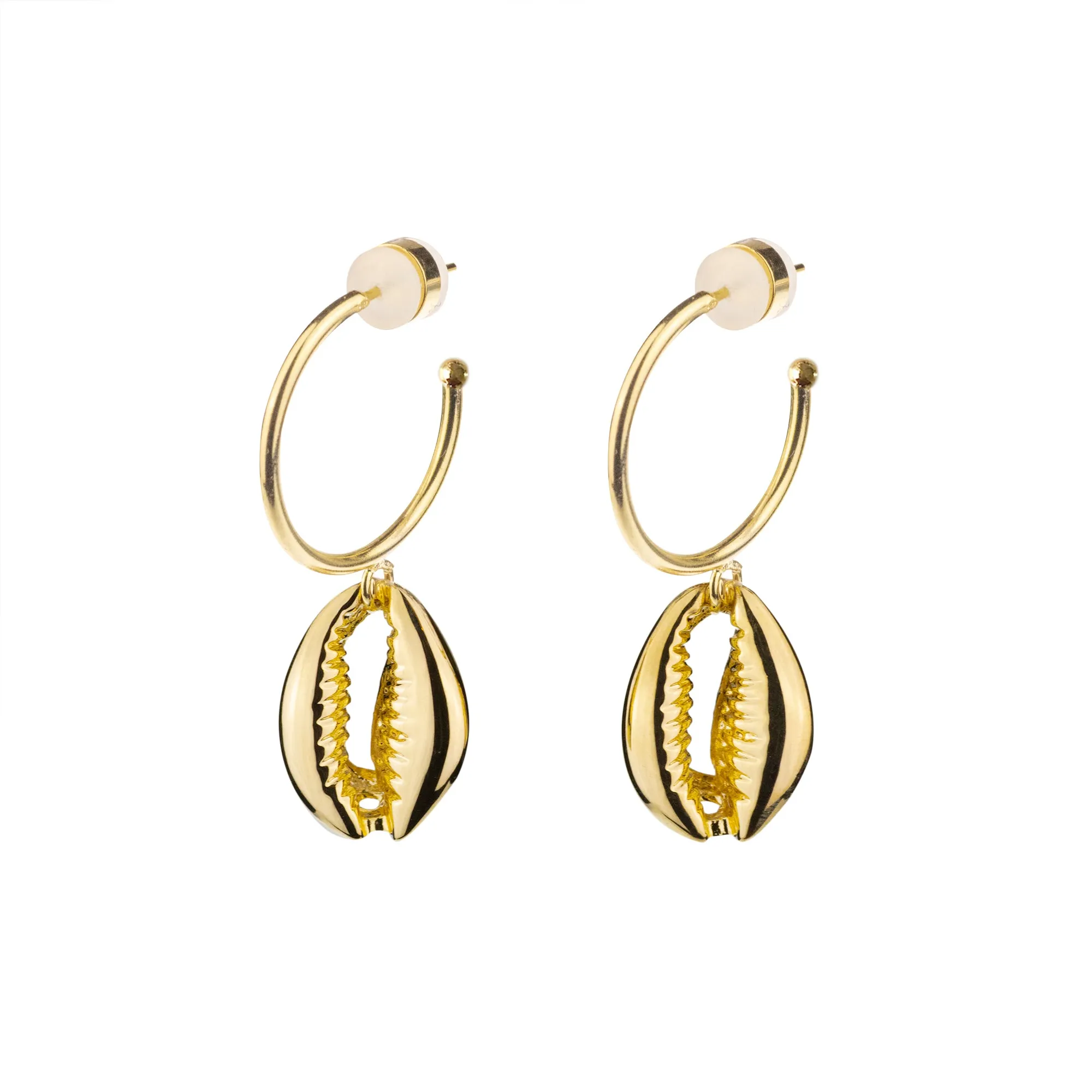 Cowrie Shell Hoop Earrings 18k Gold Over Sterling Silver