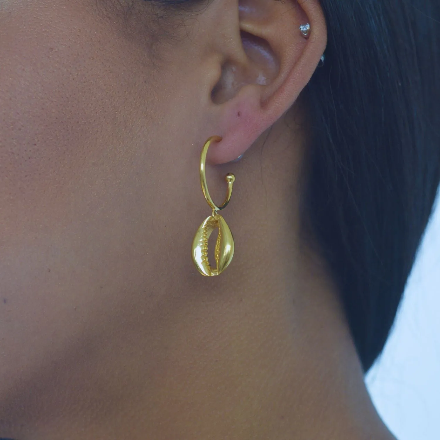 Cowrie Shell Hoop Earrings 18k Gold Over Sterling Silver