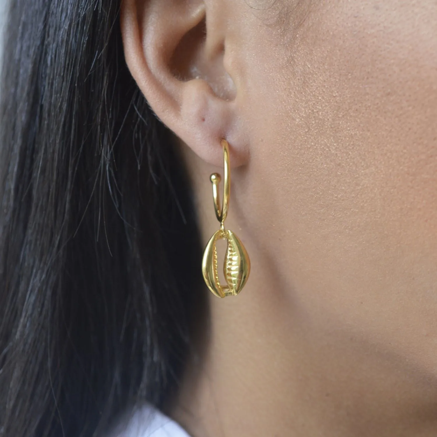 Cowrie Shell Hoop Earrings 18k Gold Over Sterling Silver