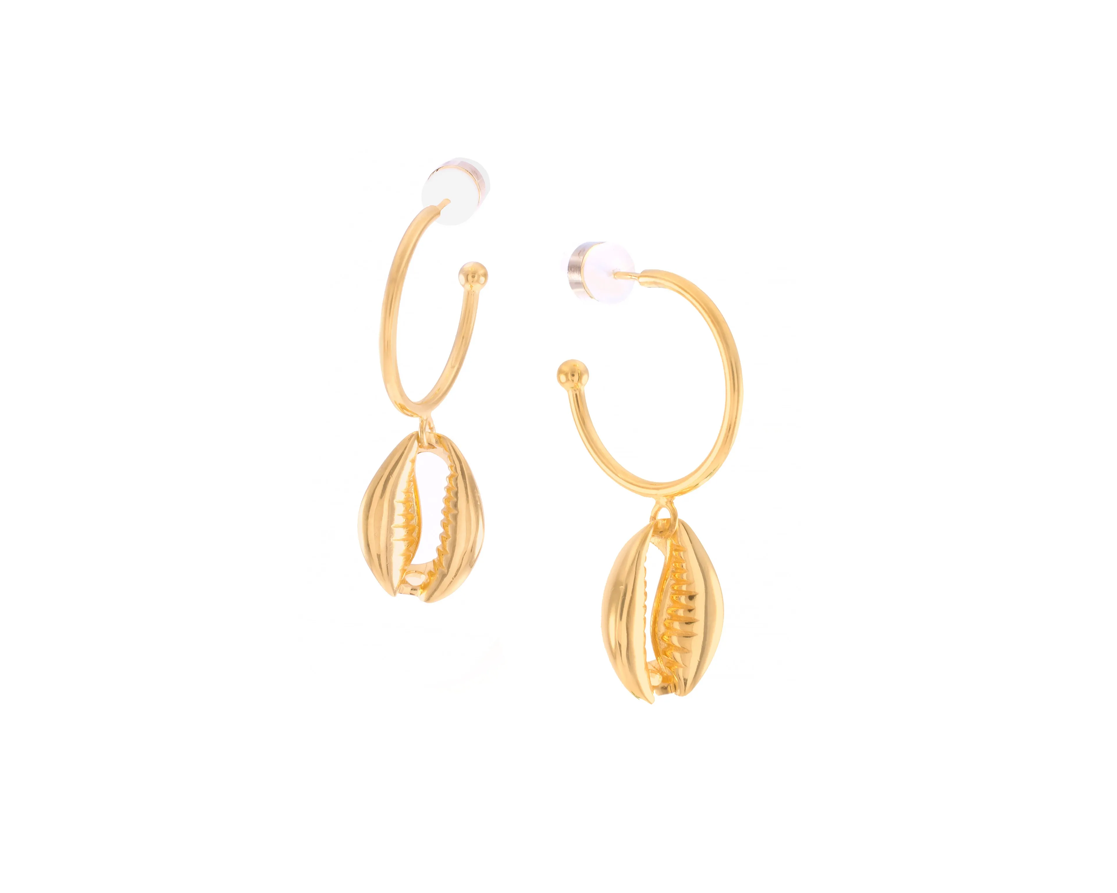 Cowrie Shell Hoop Earrings 18k Gold Over Sterling Silver
