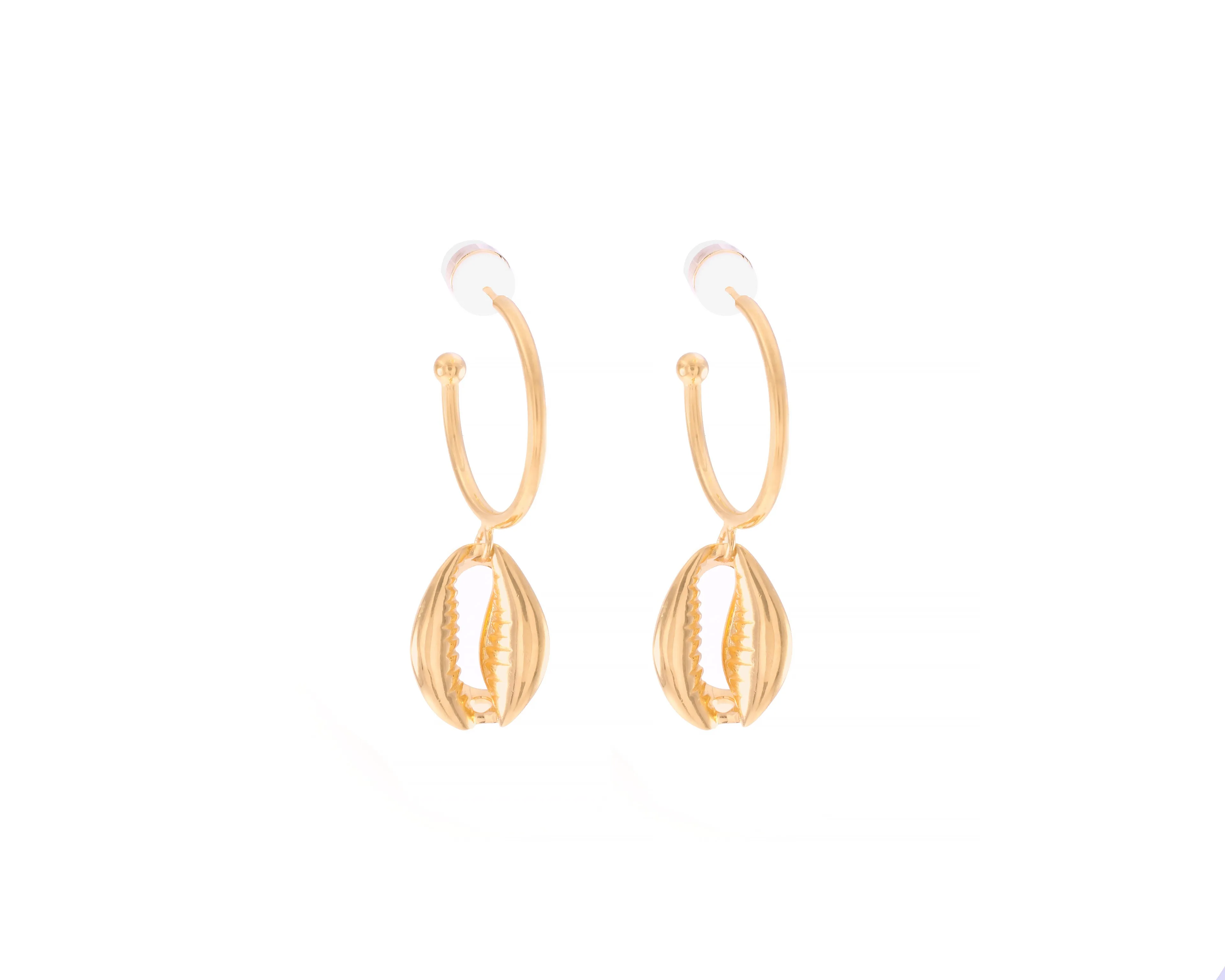 Cowrie Shell Hoop Earrings 18k Gold Over Sterling Silver