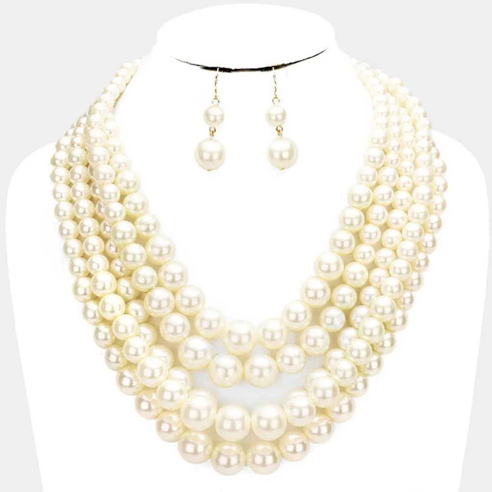 Cream Pearl (faux) Necklace & Earring Set