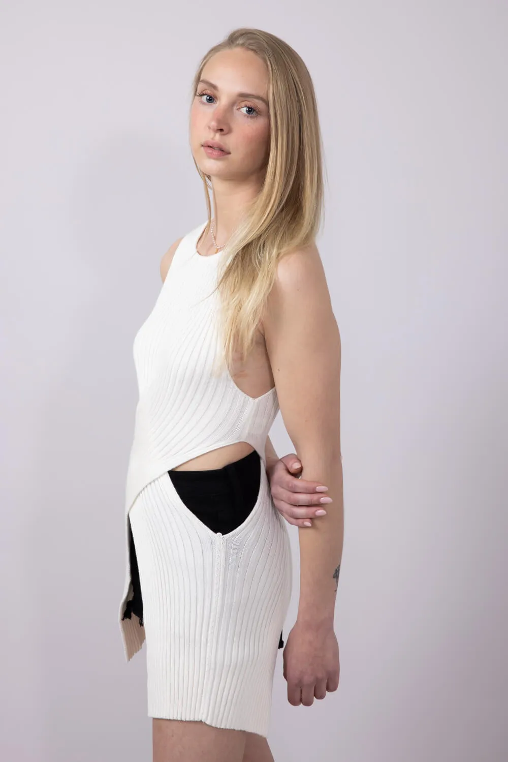 Criss Cross Waist Wrap Cutout Tank Top for Women in Ivory | MK7022-IVORY