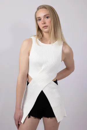 Criss Cross Waist Wrap Cutout Tank Top for Women in Ivory | MK7022-IVORY