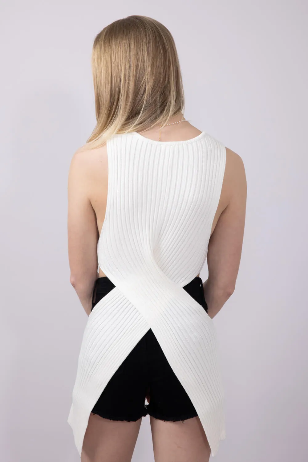 Criss Cross Waist Wrap Cutout Tank Top for Women in Ivory | MK7022-IVORY