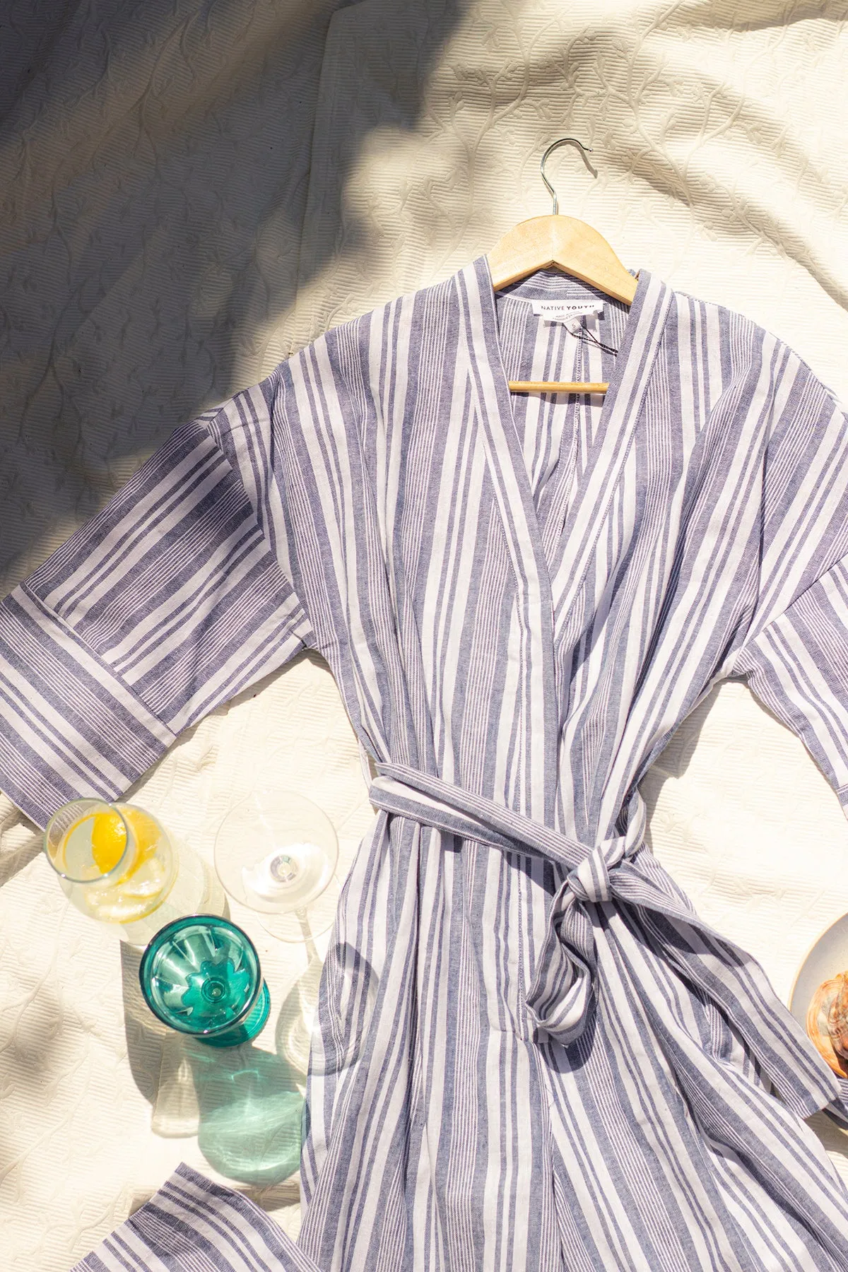 Cross Front Striped Jumpsuit With Fabric Belt