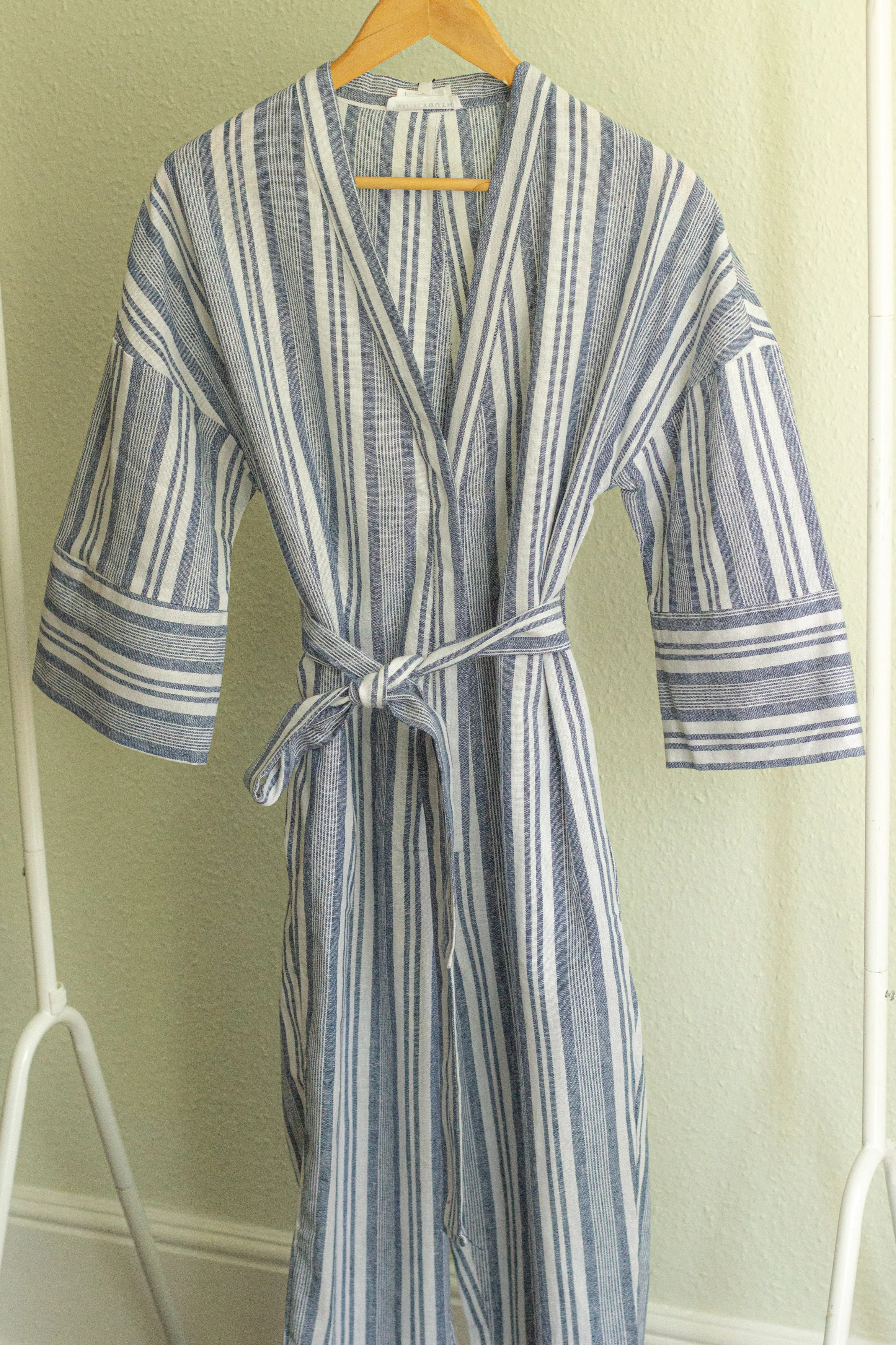 Cross Front Striped Jumpsuit With Fabric Belt