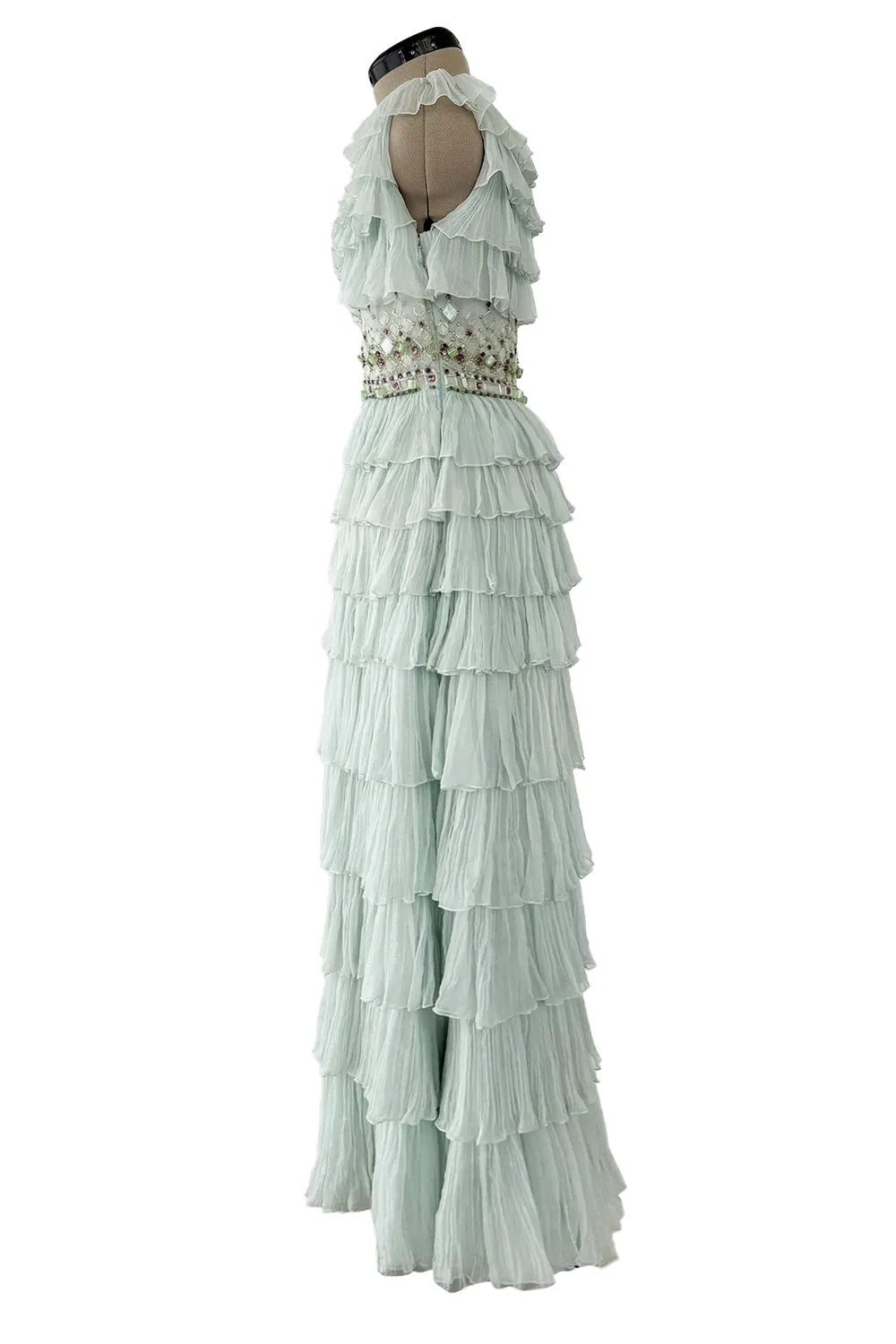 Cruise 2009 Christian Dior by John Galliano Beaded Sea Foam Green Ruffle Dress