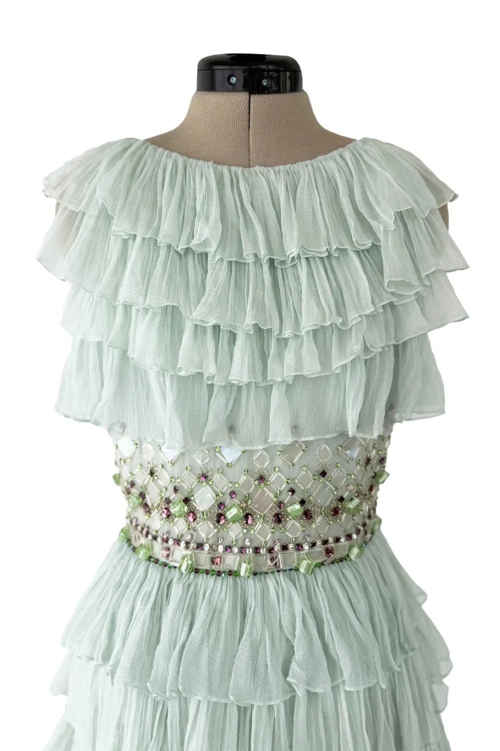 Cruise 2009 Christian Dior by John Galliano Beaded Sea Foam Green Ruffle Dress