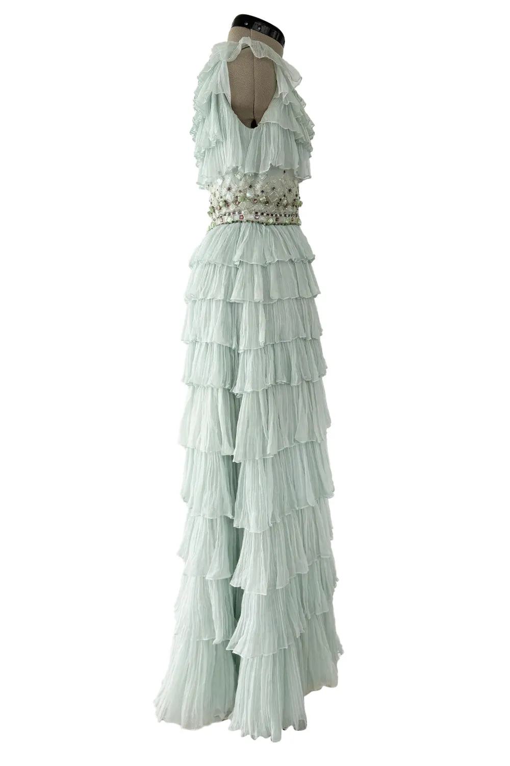 Cruise 2009 Christian Dior by John Galliano Beaded Sea Foam Green Ruffle Dress