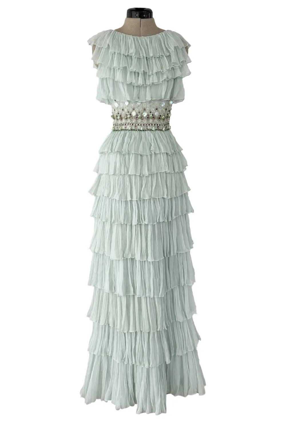 Cruise 2009 Christian Dior by John Galliano Beaded Sea Foam Green Ruffle Dress