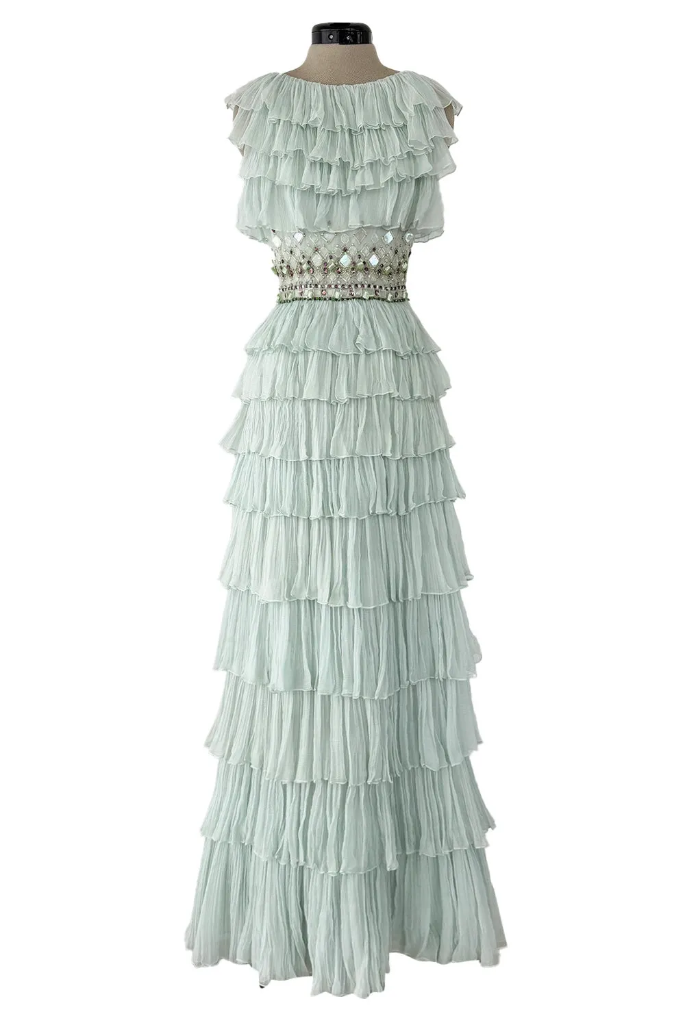 Cruise 2009 Christian Dior by John Galliano Beaded Sea Foam Green Ruffle Dress