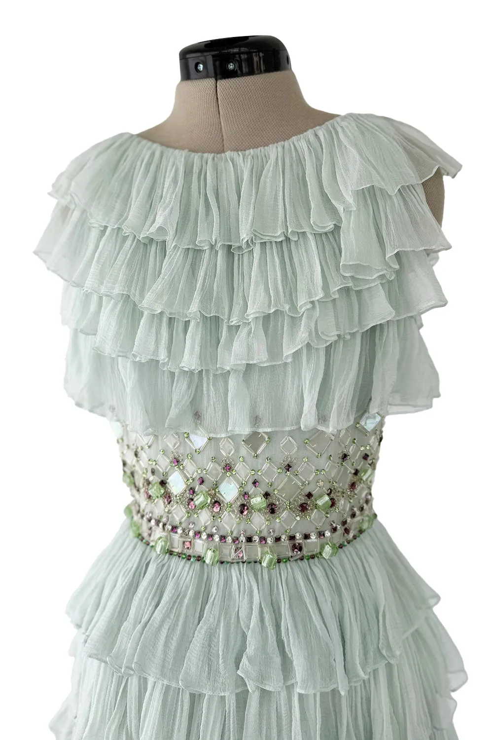 Cruise 2009 Christian Dior by John Galliano Beaded Sea Foam Green Ruffle Dress