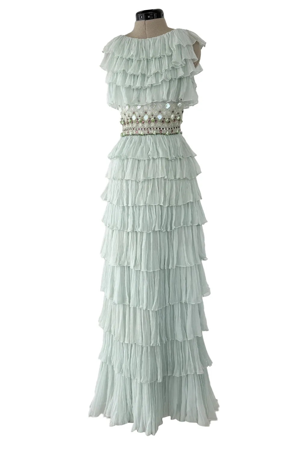 Cruise 2009 Christian Dior by John Galliano Beaded Sea Foam Green Ruffle Dress