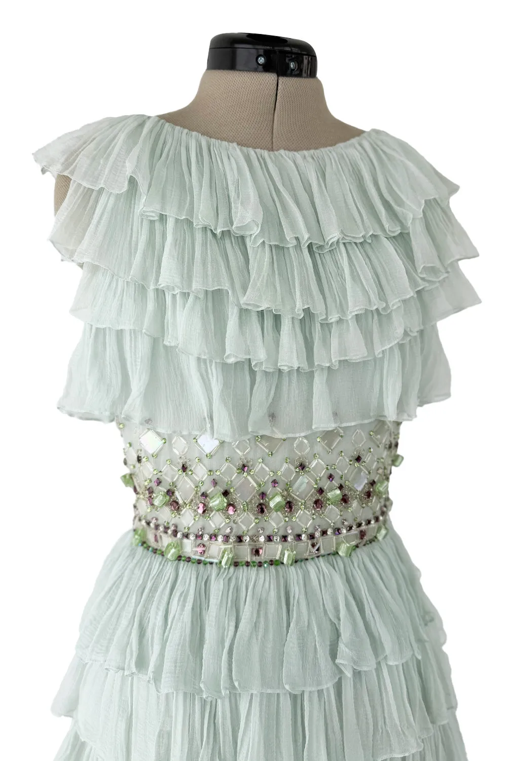 Cruise 2009 Christian Dior by John Galliano Beaded Sea Foam Green Ruffle Dress