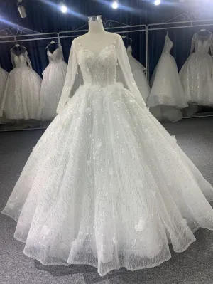 #CY1666 3D Long Sleeve Glitter Wedding Dress With Sequin Fabric