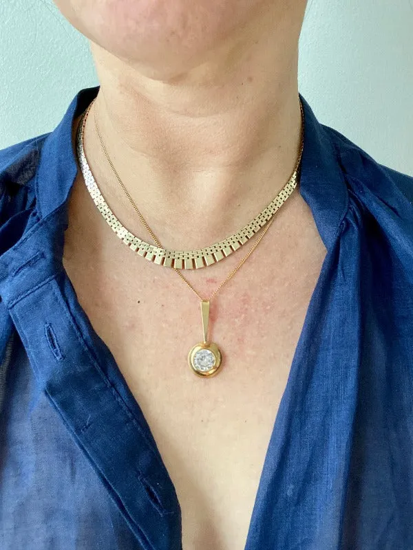 Dazzling 30g Danish gold brick link necklace - Cleopatra link, solid 14k gold - 1960s