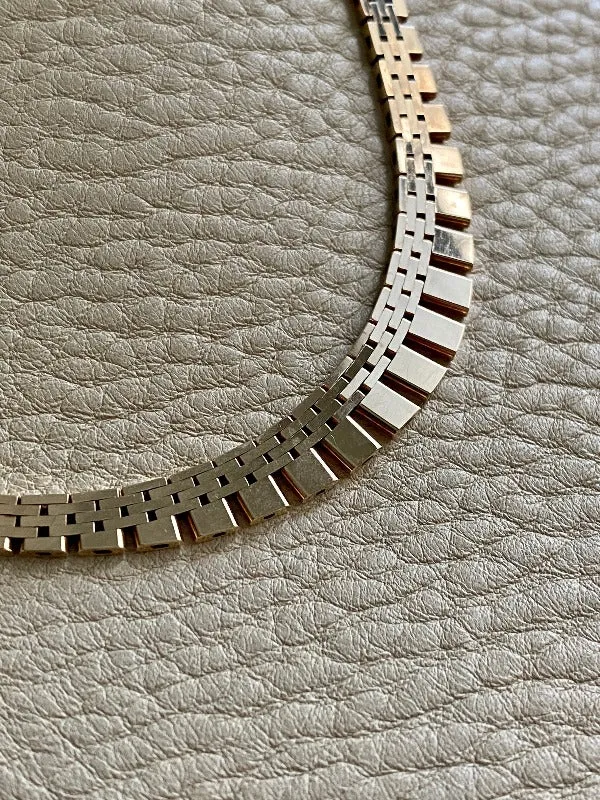 Dazzling 30g Danish gold brick link necklace - Cleopatra link, solid 14k gold - 1960s