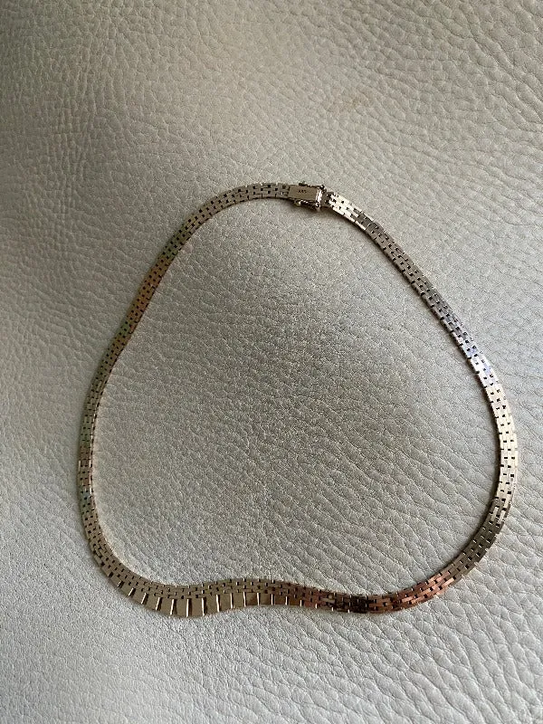 Dazzling 30g Danish gold brick link necklace - Cleopatra link, solid 14k gold - 1960s