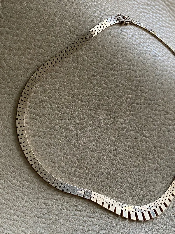 Dazzling 30g Danish gold brick link necklace - Cleopatra link, solid 14k gold - 1960s