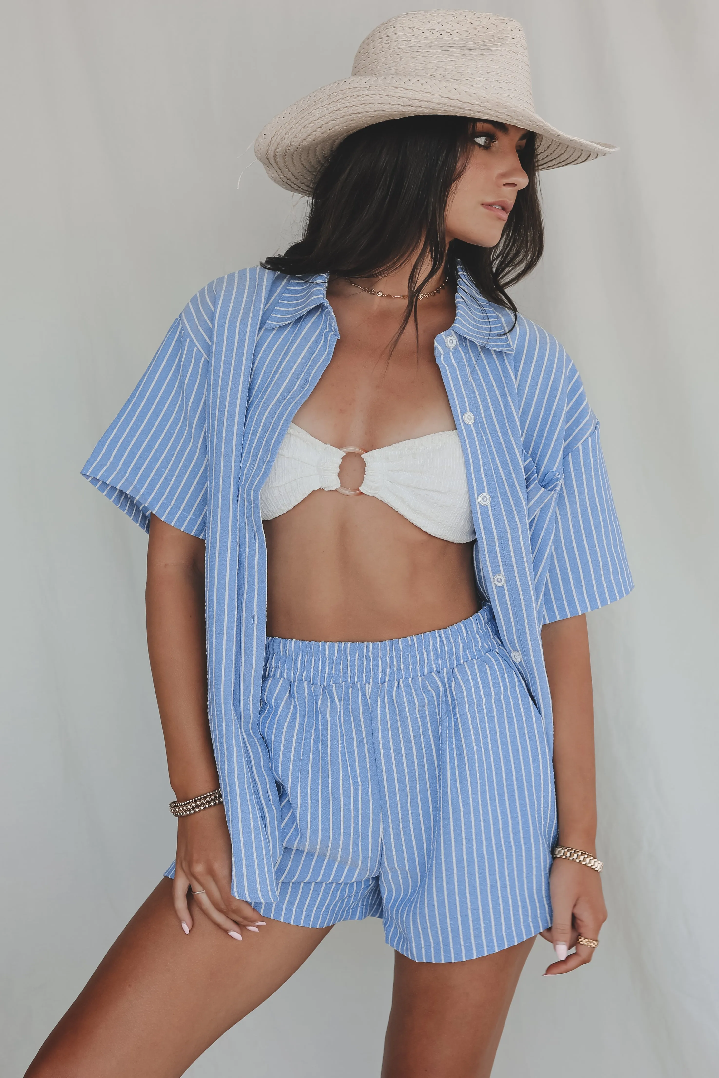 DEAL No Beach Blues Here Blue Striped Set