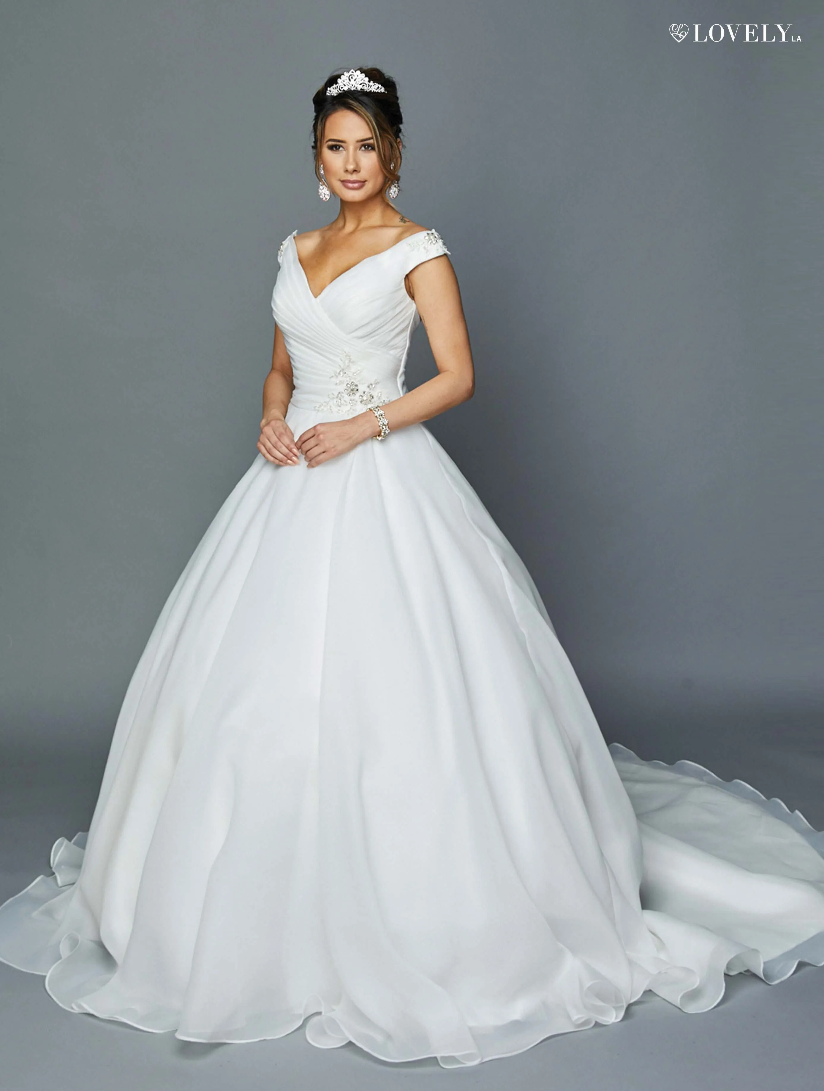 DeKlaire Bridal 397 Lace-Up Back V-Neck Wedding Ball Gown