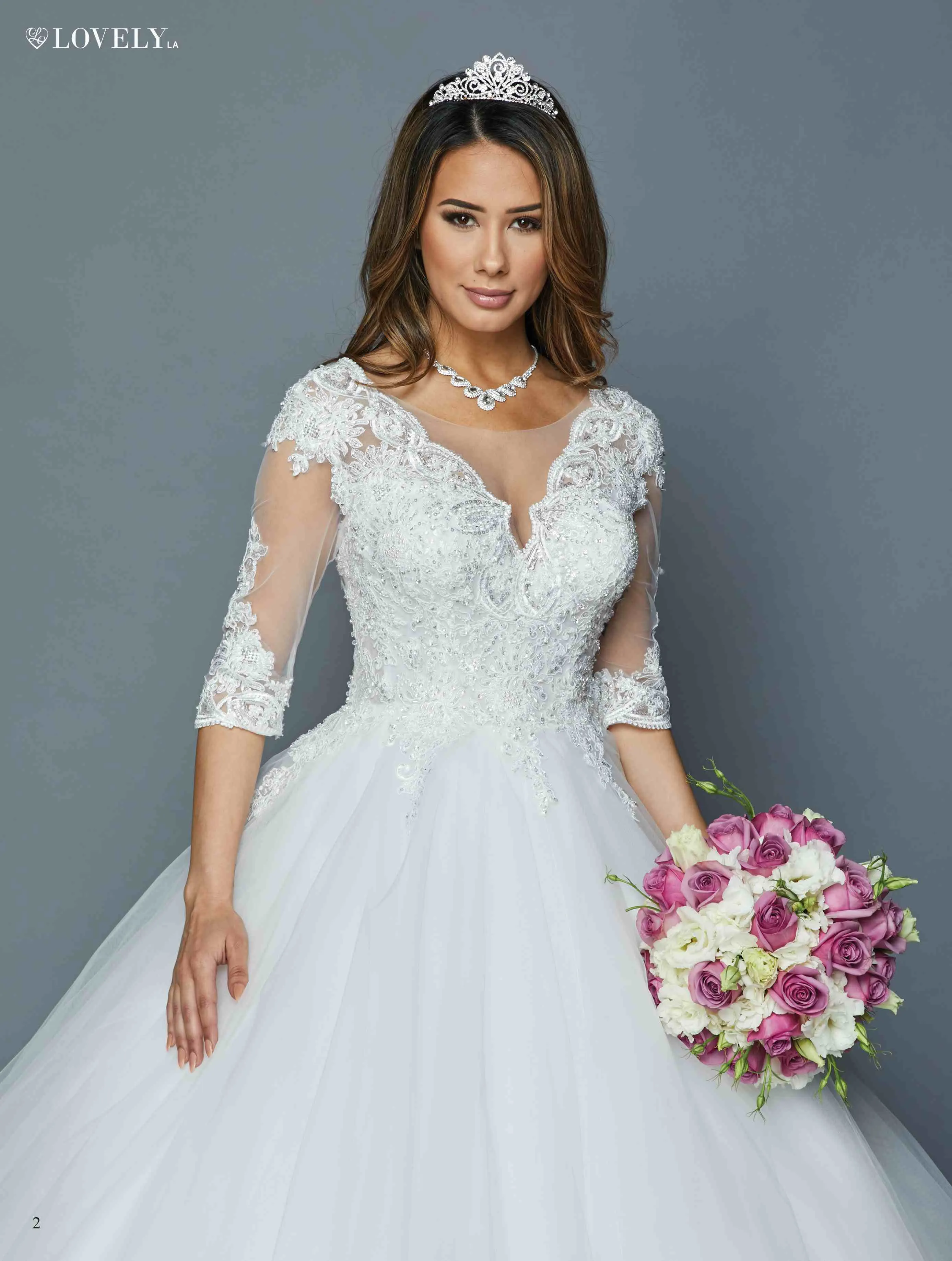 DeKlaire Bridal 401 Quarter Sleeves Wedding Ball Gown V-Neck