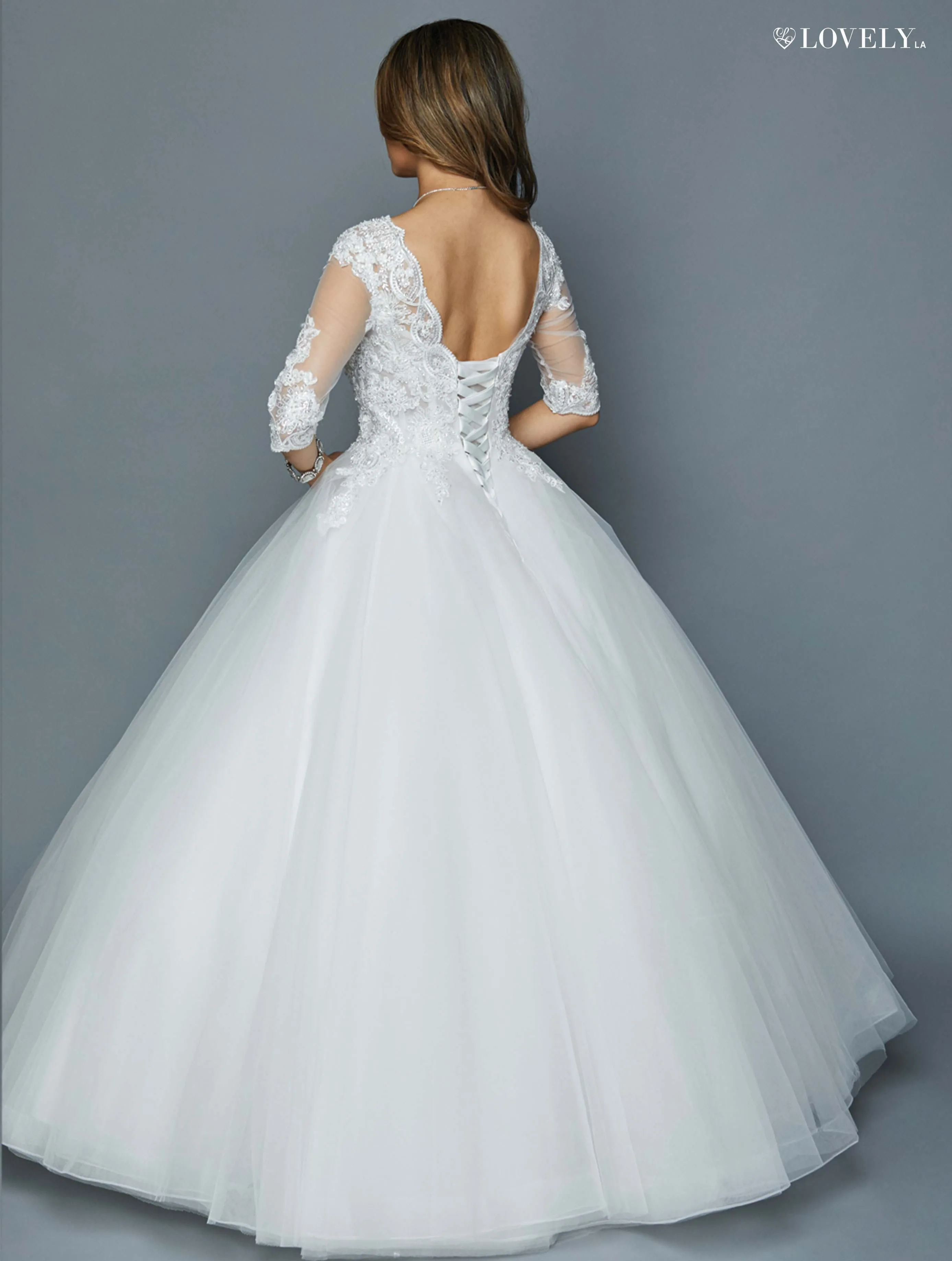 DeKlaire Bridal 401 Quarter Sleeves Wedding Ball Gown V-Neck