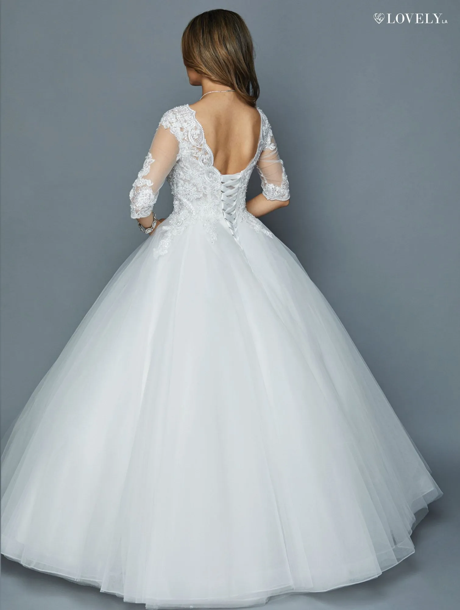 DeKlaire Bridal 401 Quarter Sleeves Wedding Ball Gown V-Neck