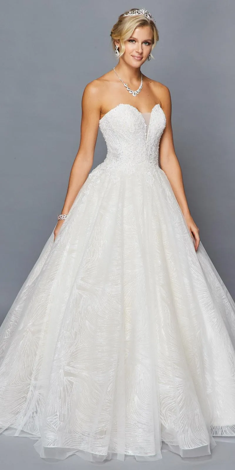 DeKlaire Bridal 428 Strapless Sweetheart Neckline Glitter Tulle Ball Gown White Wedding Dress