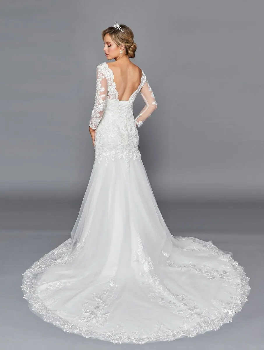 DeKlaire Bridal 434 V-Neck Trumpet Court Train Wedding Dress