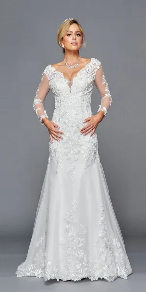 DeKlaire Bridal 434 V-Neck Trumpet Court Train Wedding Dress