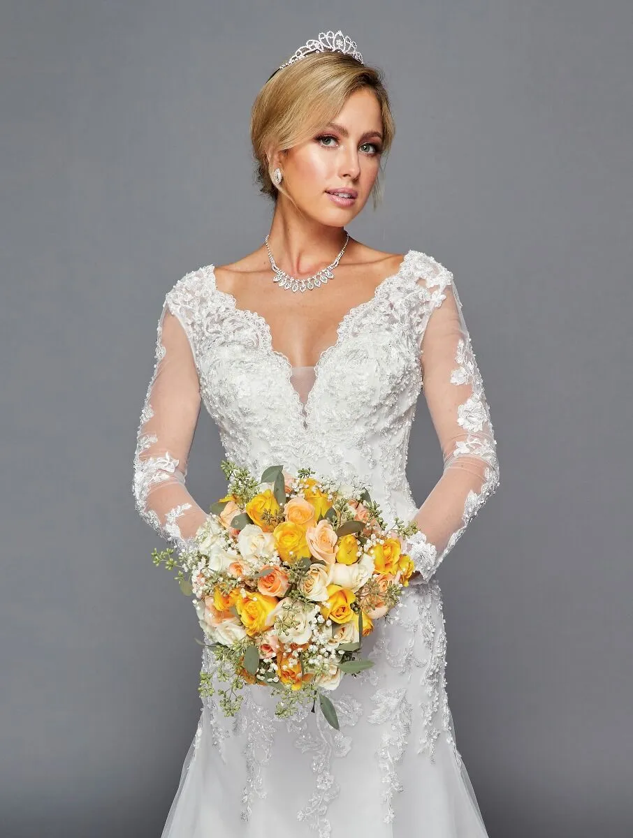 DeKlaire Bridal 434 V-Neck Trumpet Court Train Wedding Dress