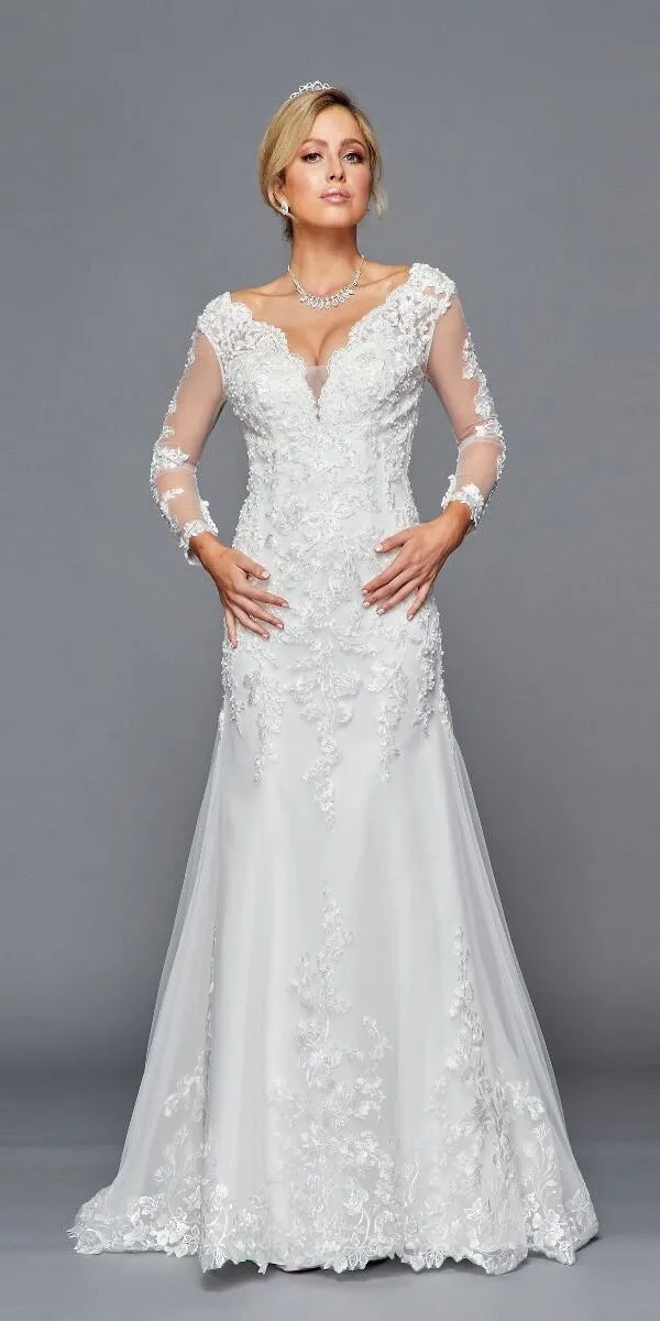 DeKlaire Bridal 434 V-Neck Trumpet Court Train Wedding Dress