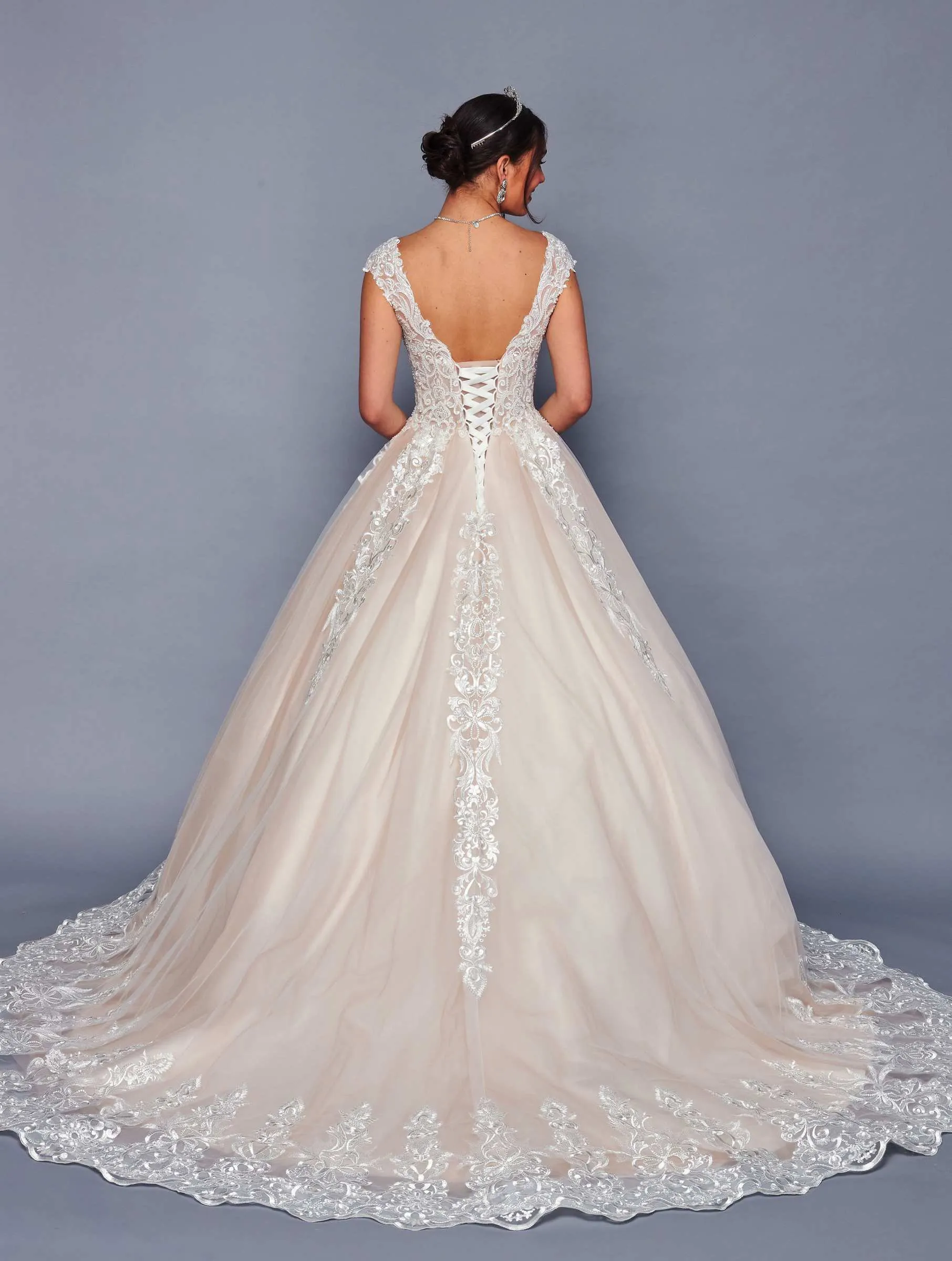 DeKlaire Bridal 481 Illusion Boat Neck Sheer Long Sleeve Wedding Ball Gown