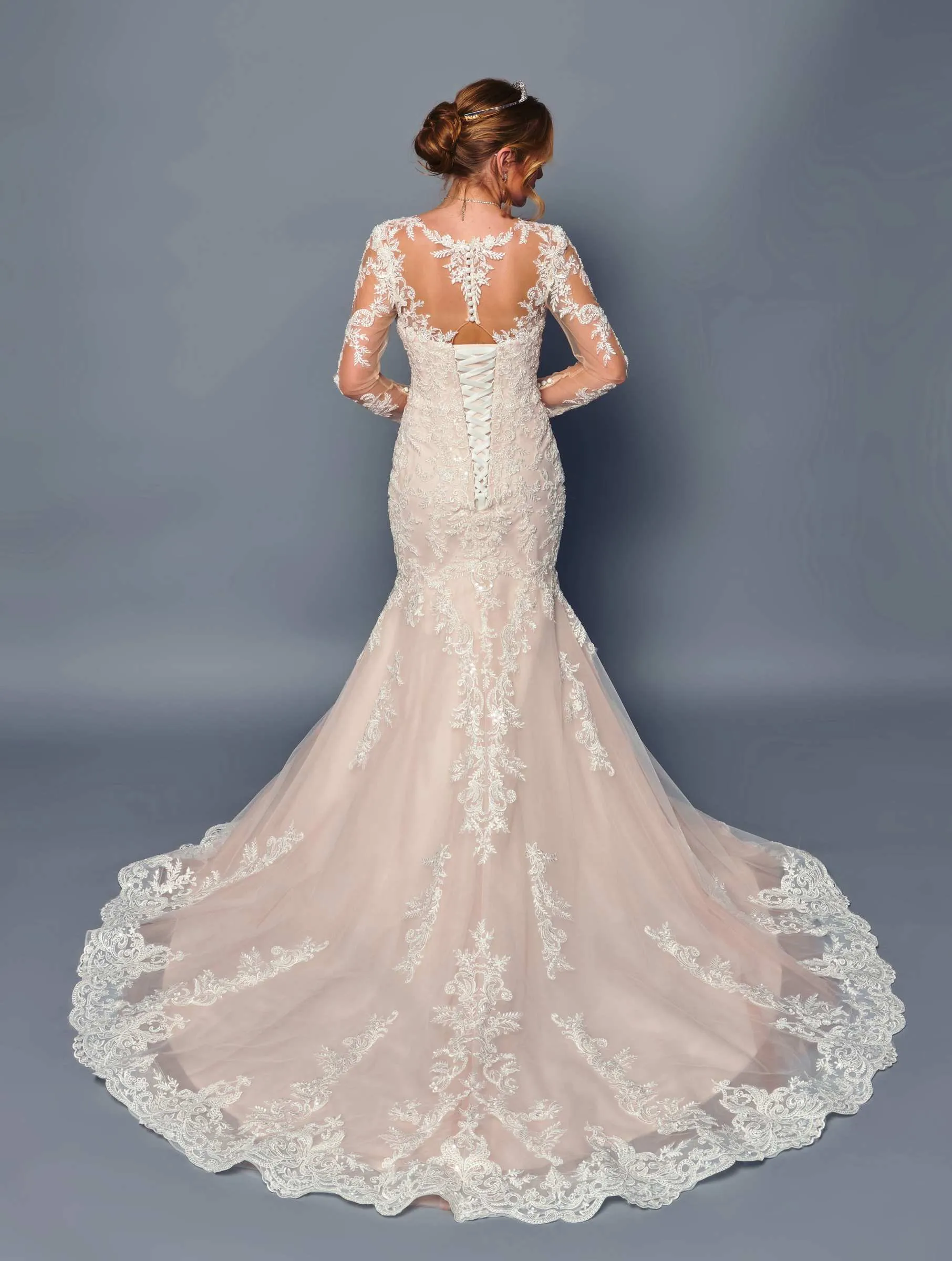DeKlaire Bridal 491 Wedding Dress Trumpet Queen Anne Neckline
