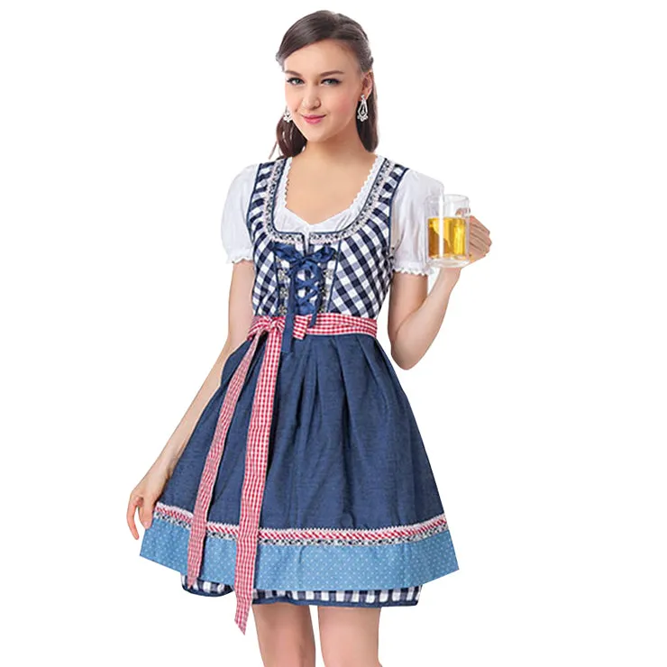 Deluxe Navy Checked Dirndl with Apron OCW66