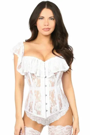 Deluxe White Sheer Lace Steel Boned Corset