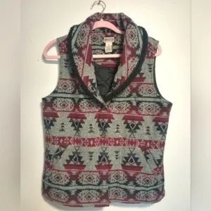 Duluth Trading Tribal Navajo Blanket Vest Southwestern Sherpa Trim Size Medium