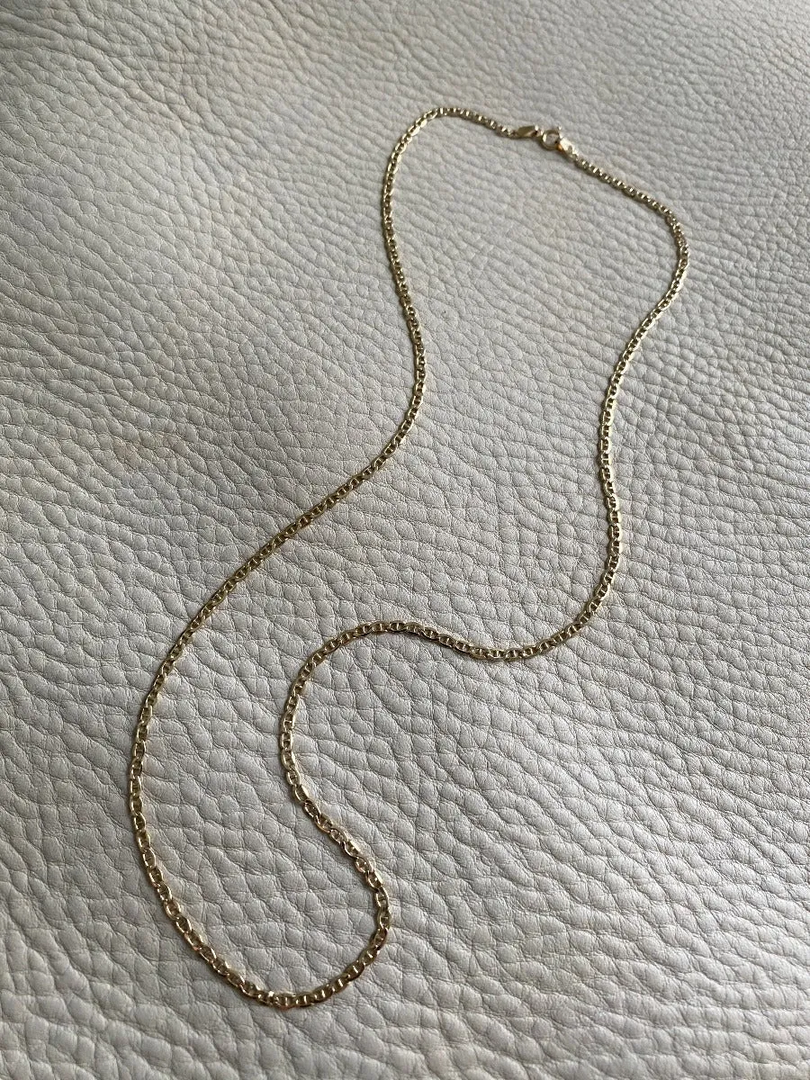 Elegant Flat Mariner Link necklace in solid 14k yellow gold - 20.5 inches long