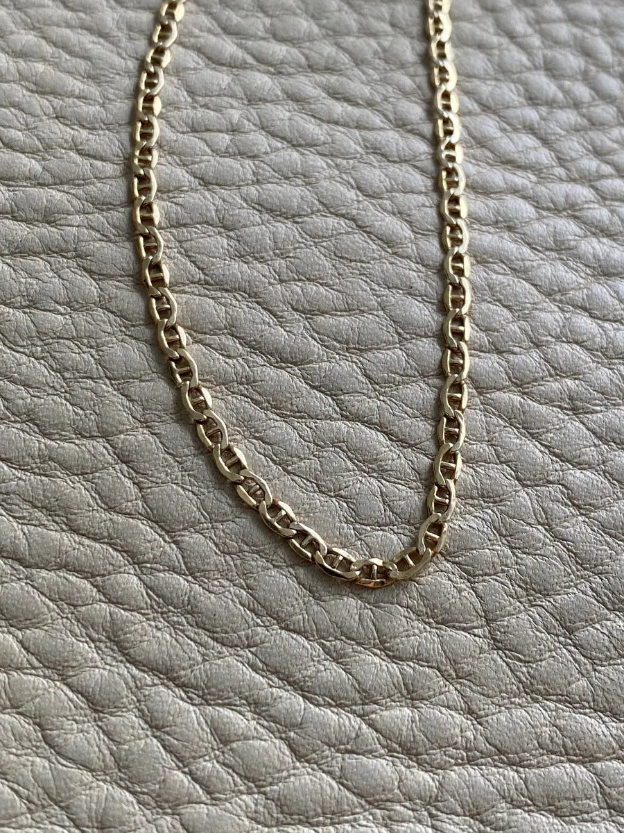 Elegant Flat Mariner Link necklace in solid 14k yellow gold - 20.5 inches long