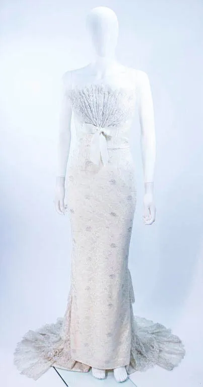 ELIZABETH MASON COUTURE "Vanilla Cloud" Lace Gown