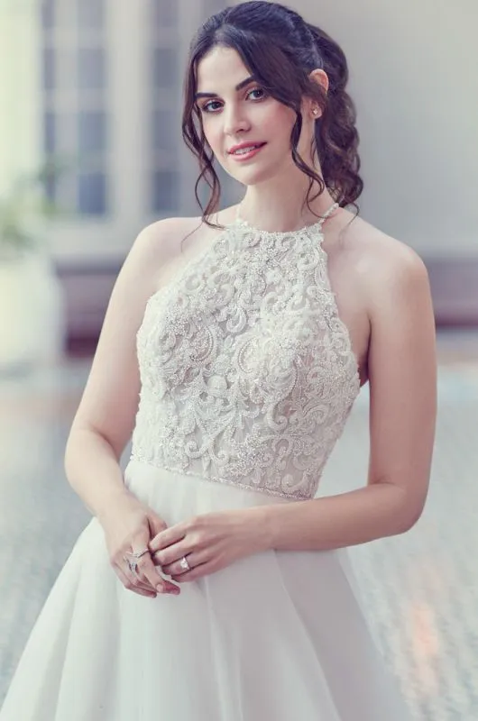 Ella Rosa Size 8 BE586 Ivory/Nude/Ivory Gown