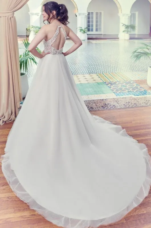 Ella Rosa Size 8 BE586 Ivory/Nude/Ivory Gown