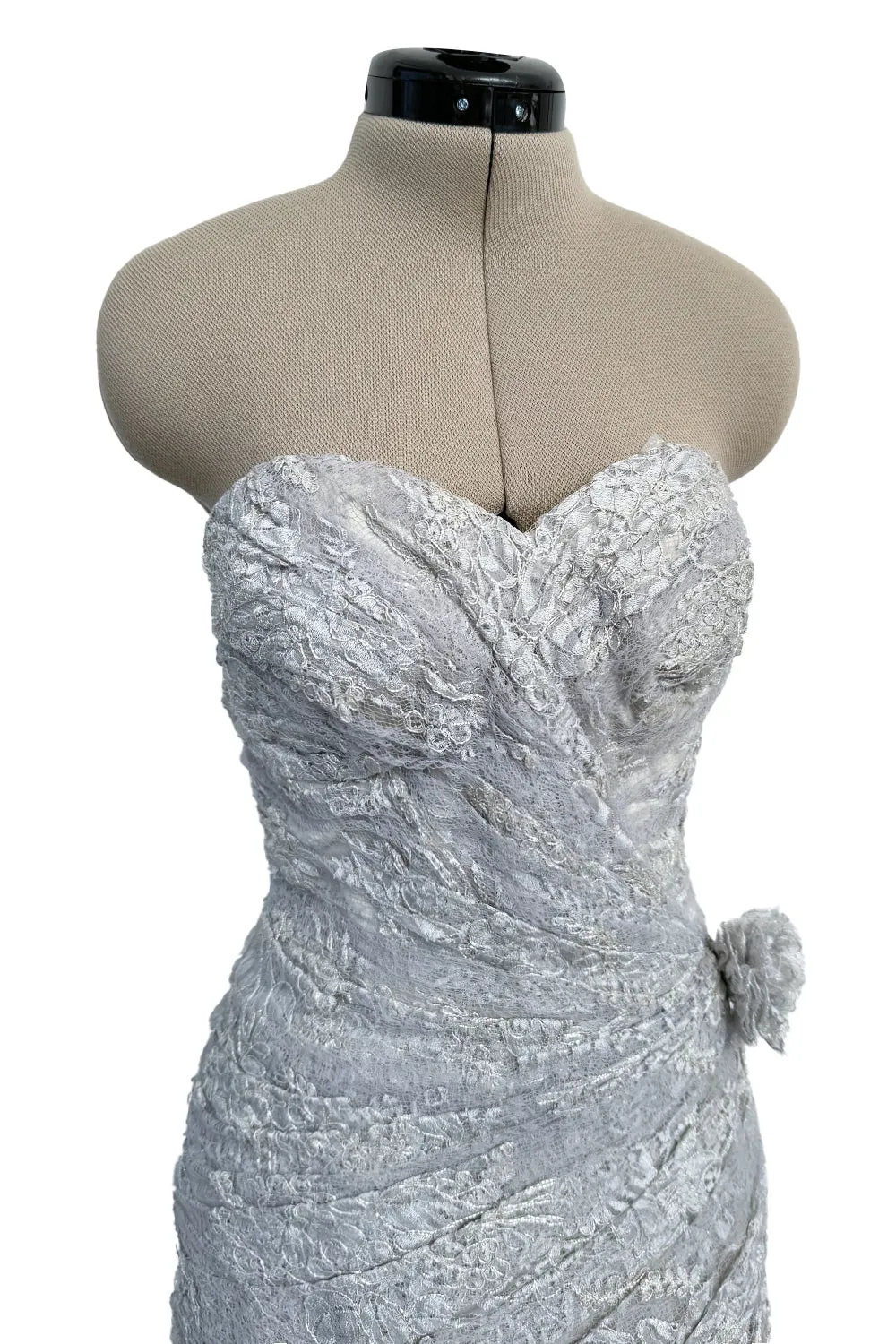 Fall 1989 Emanuel Ungaro Haute Couture Runway Silver Strapless Mini Dress