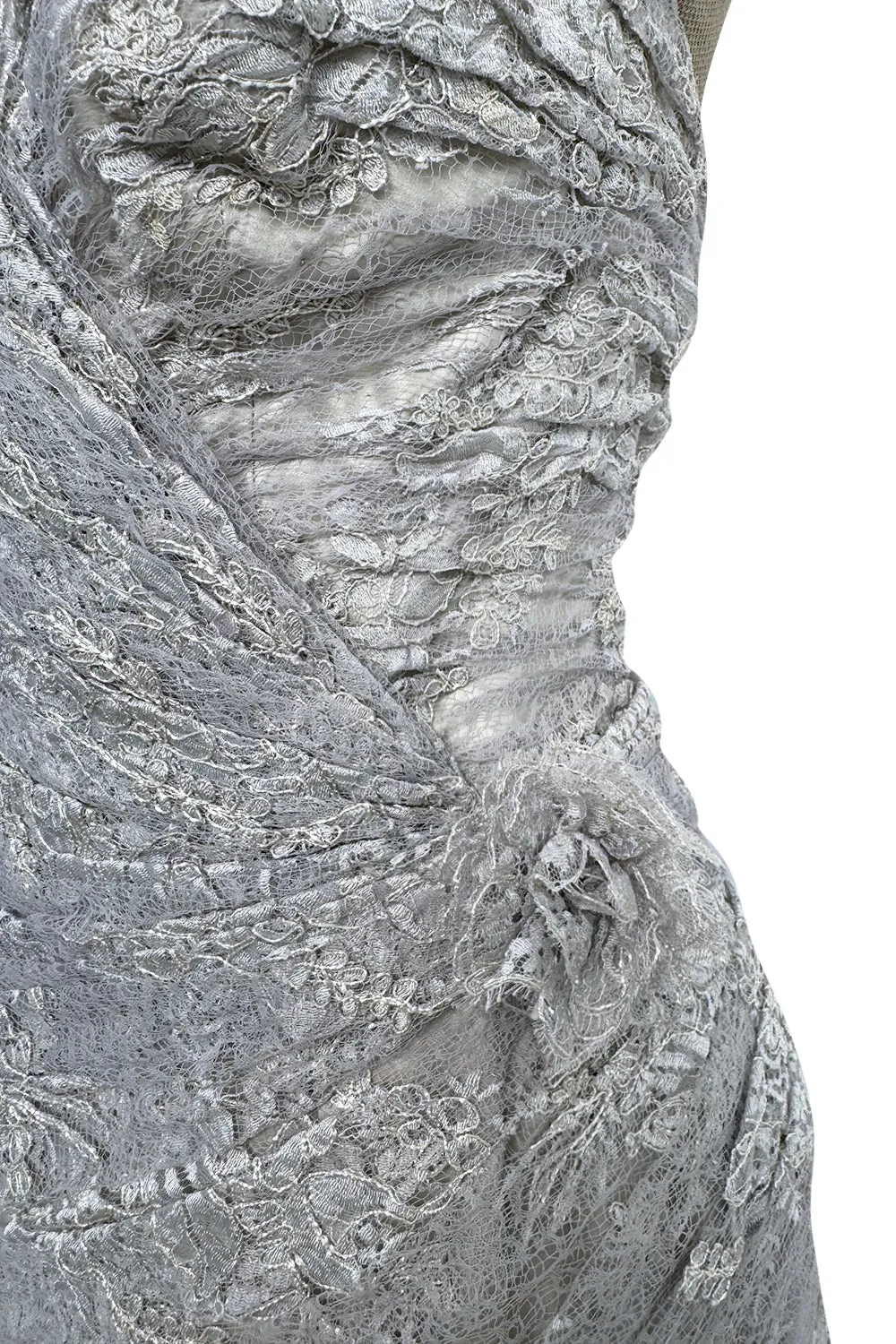 Fall 1989 Emanuel Ungaro Haute Couture Runway Silver Strapless Mini Dress