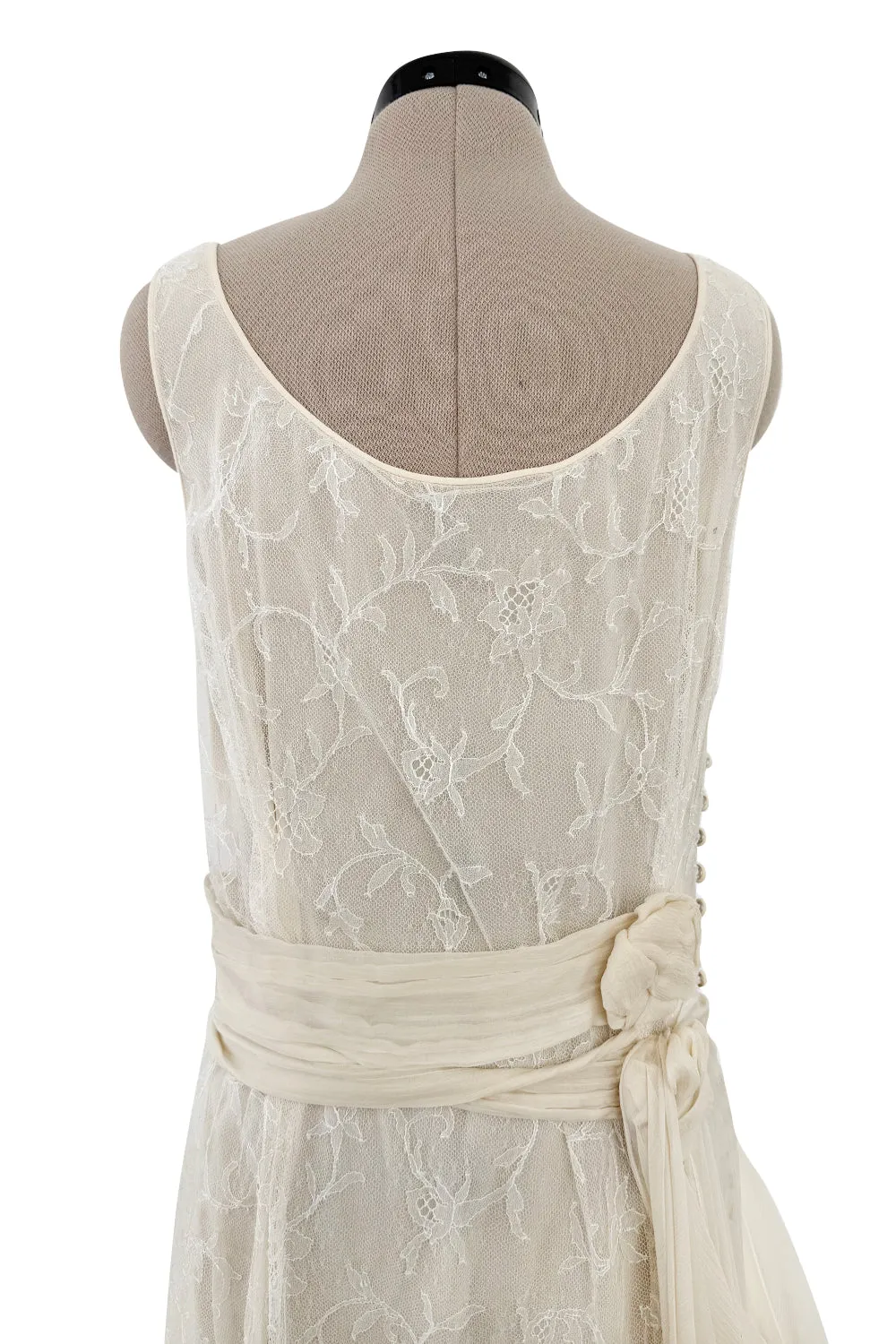 Fall 2007 John Galliano Ivory Silk Chiffon & Lace Dress w Silk Rosettes