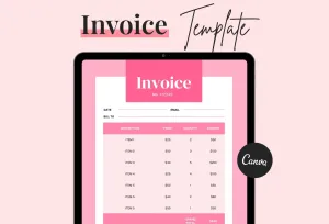 Flamingo Pink Invoice Canva Template Printable and Editable