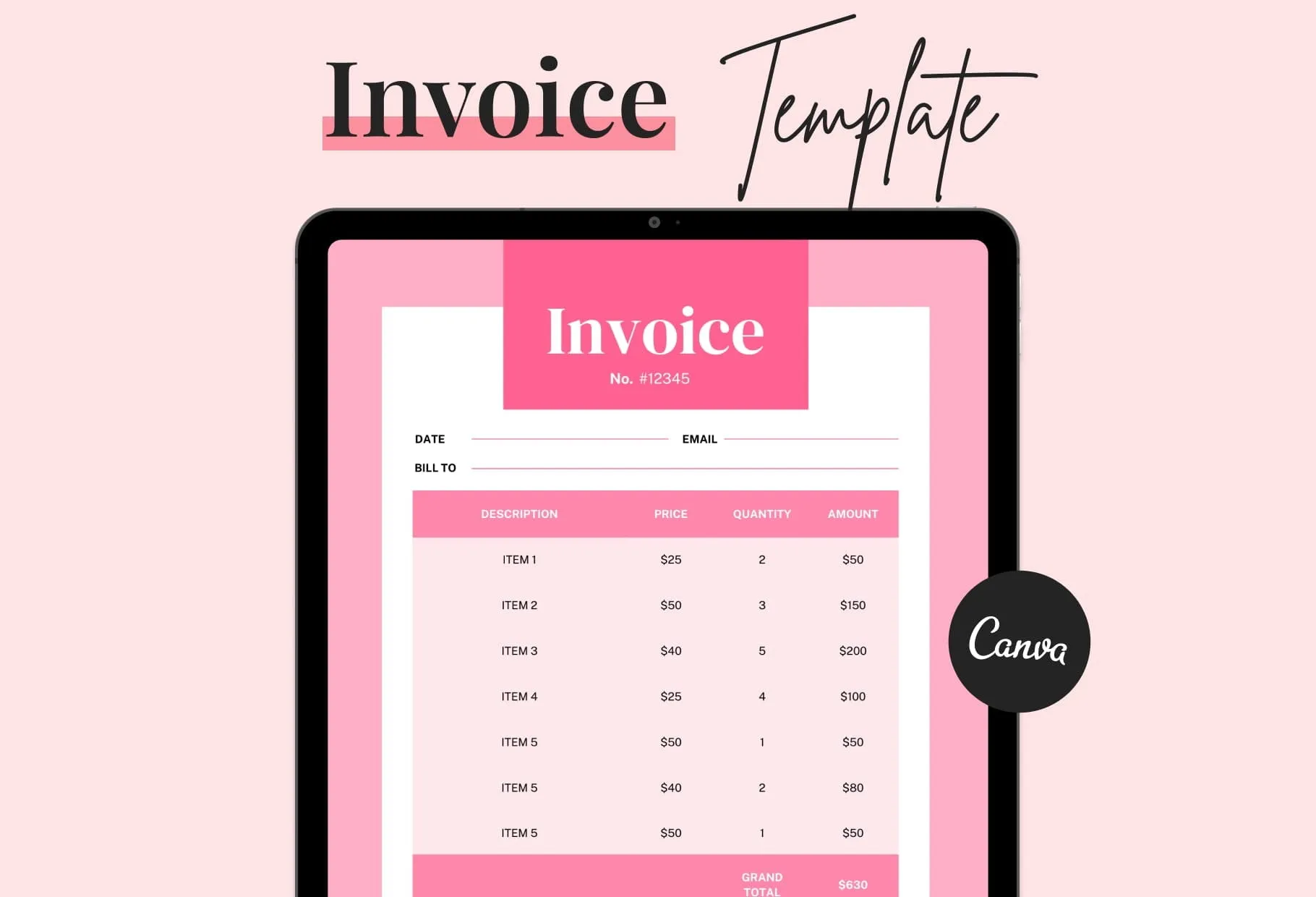 Flamingo Pink Invoice Canva Template Printable and Editable