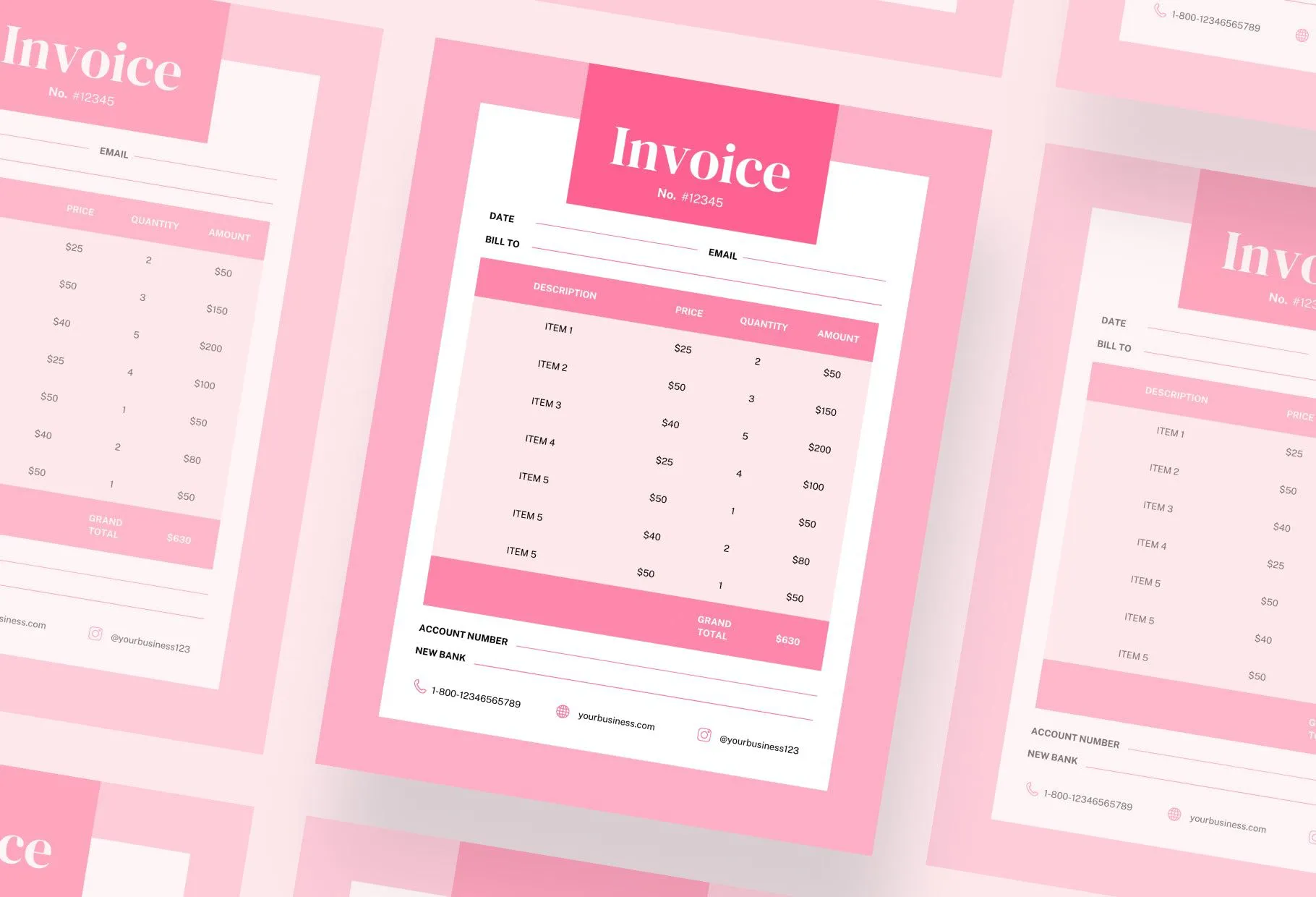 Flamingo Pink Invoice Canva Template Printable and Editable